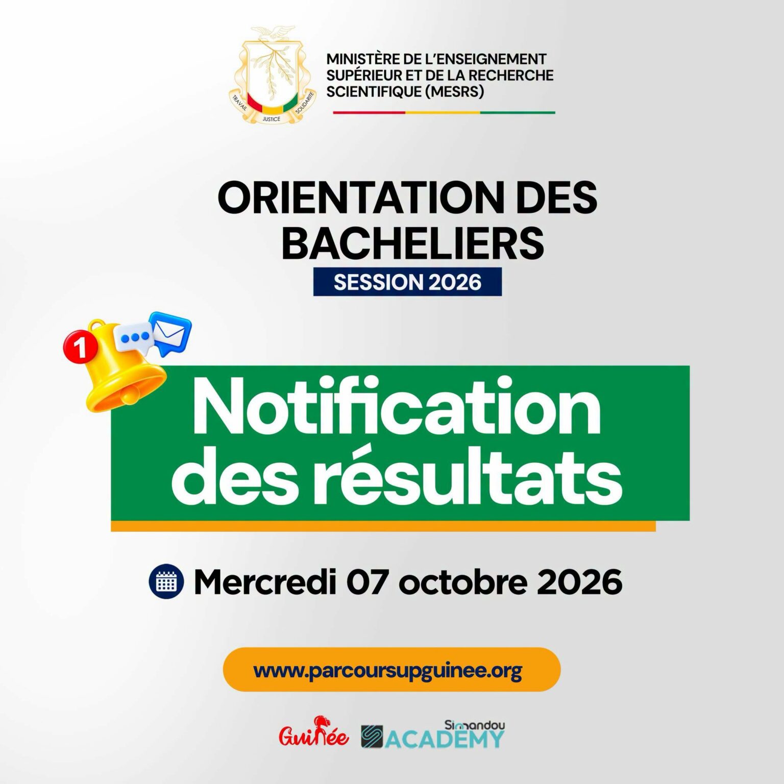 Les résultats des orientations bacheliers 2026 Guinée disponibles sur parcoursupguinee.org